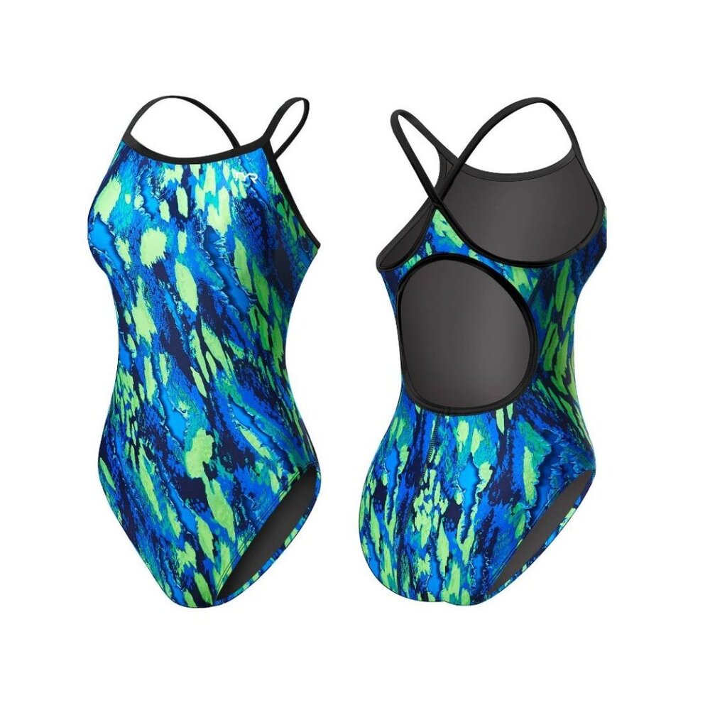 TYR GIRLS’ BRANDELLO DIAMONDFIT SWIMSUIT, BLUE/GREEN, SZ. 22